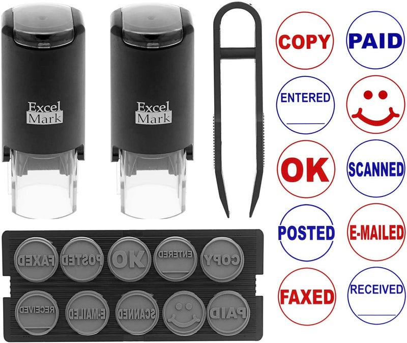 ExcelMark A-17 DIY Self-Inking Rubber Office Stamp Kit - Red and Blue Ink - Image 2